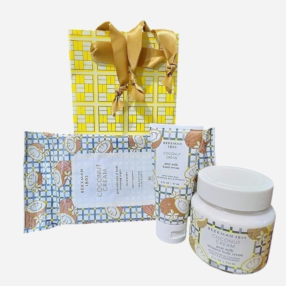 Beekman 1802 Coconut Cream Goat Milk Hand Cream, Whipped Body Cream and Wipes Gi